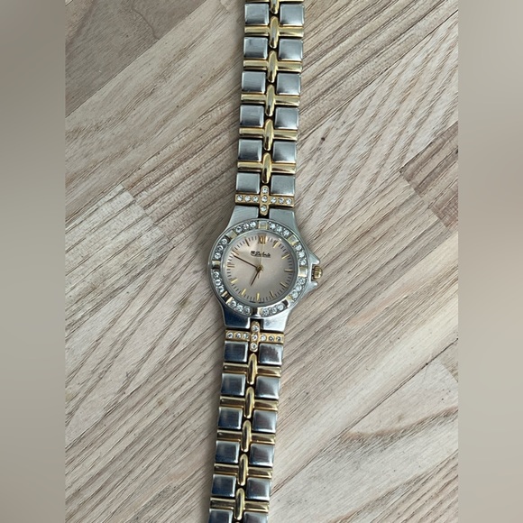 Dufonte Ladies Watch Crystal Embellishments Light Gold Dial Two Tone Bracelet - Picture 5 of 11